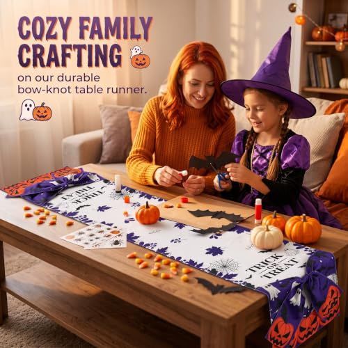 Halloween Table Runner 72 in with Big Bows Spillproof Pumpkin Ghost view 8