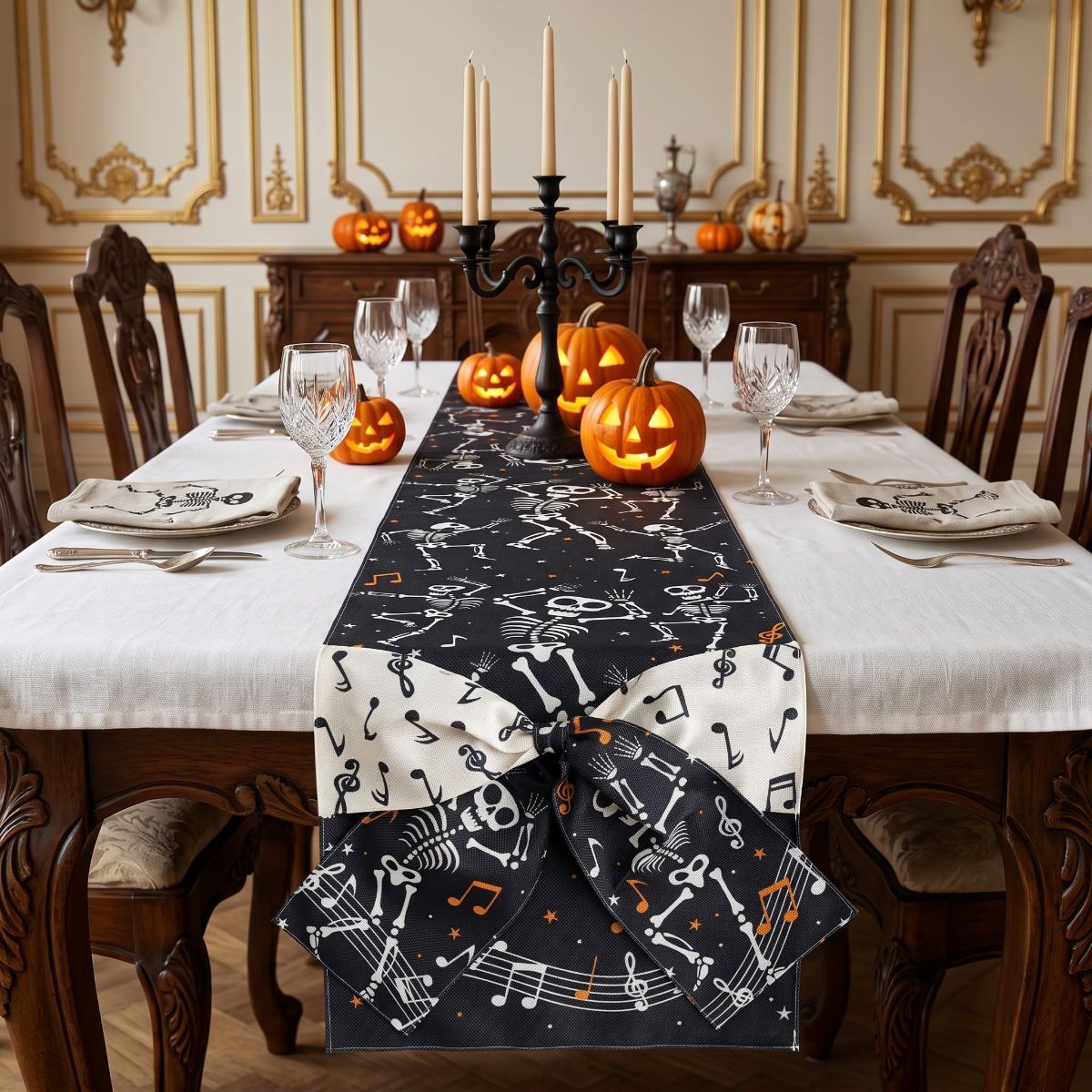 Halloween Table Runner 72 in with Big Bows Spillproof Pumpkin Ghost view 11