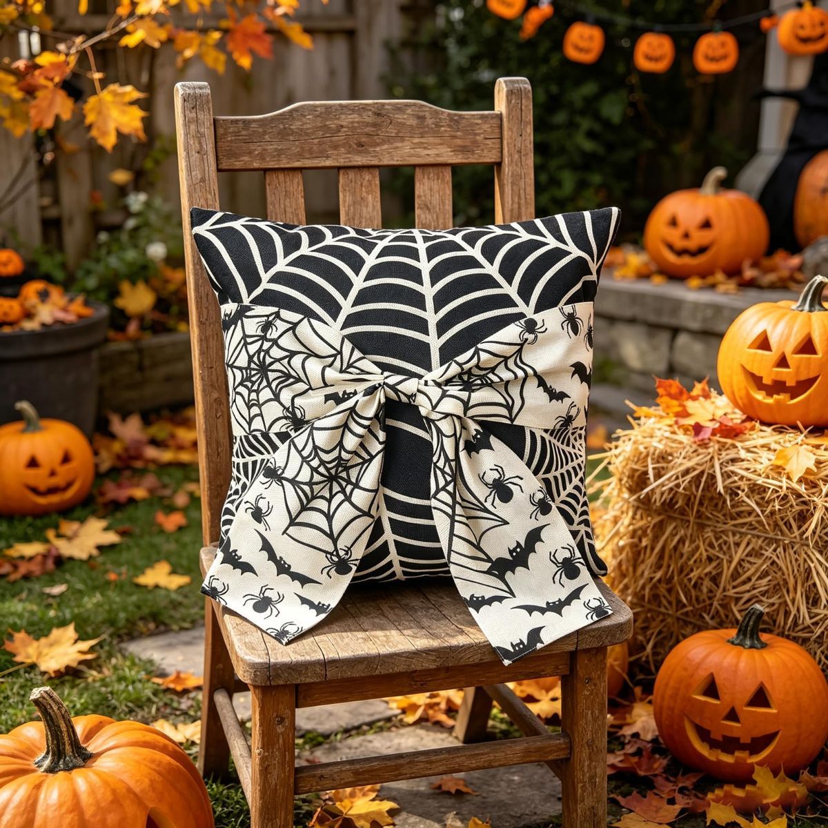 Halloween Pillow Covers Set of 2，18X18 Inch Autumn Bow Decorative Holloween view 6