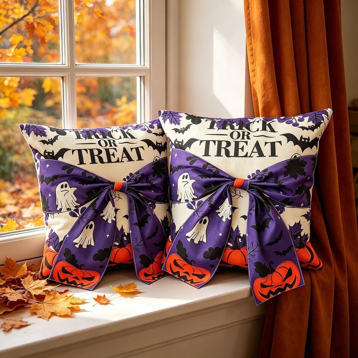 Halloween Pillow Covers Set of 2，18X18 Inch Autumn Bow Decorative Holloween view 10