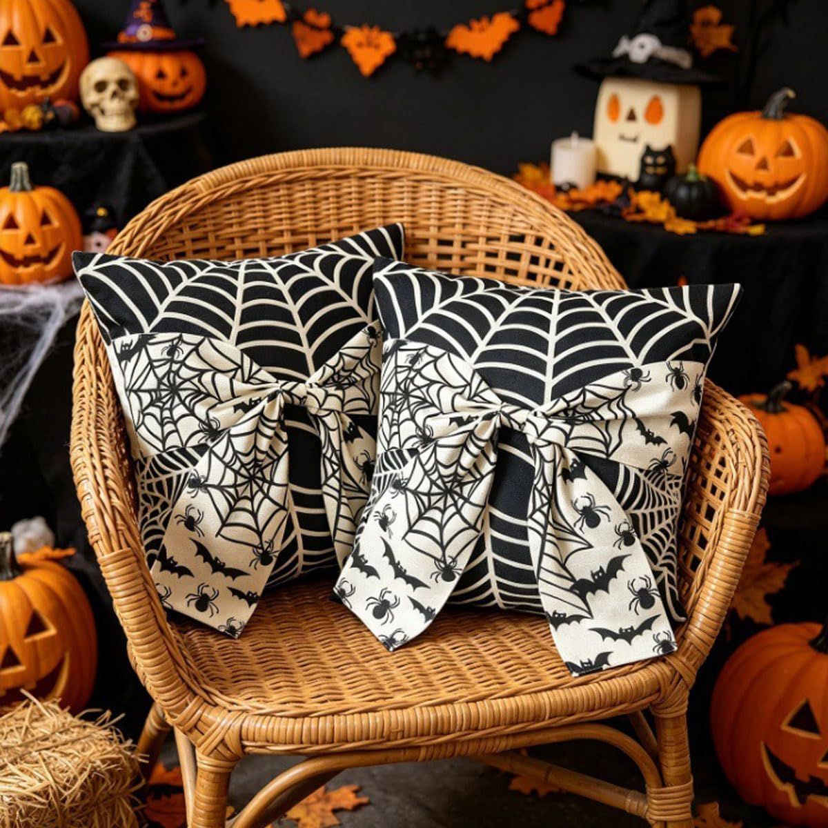 Halloween Pillow Covers Set of 2，18X18 Inch Autumn Bow Decorative Holloween — image 1