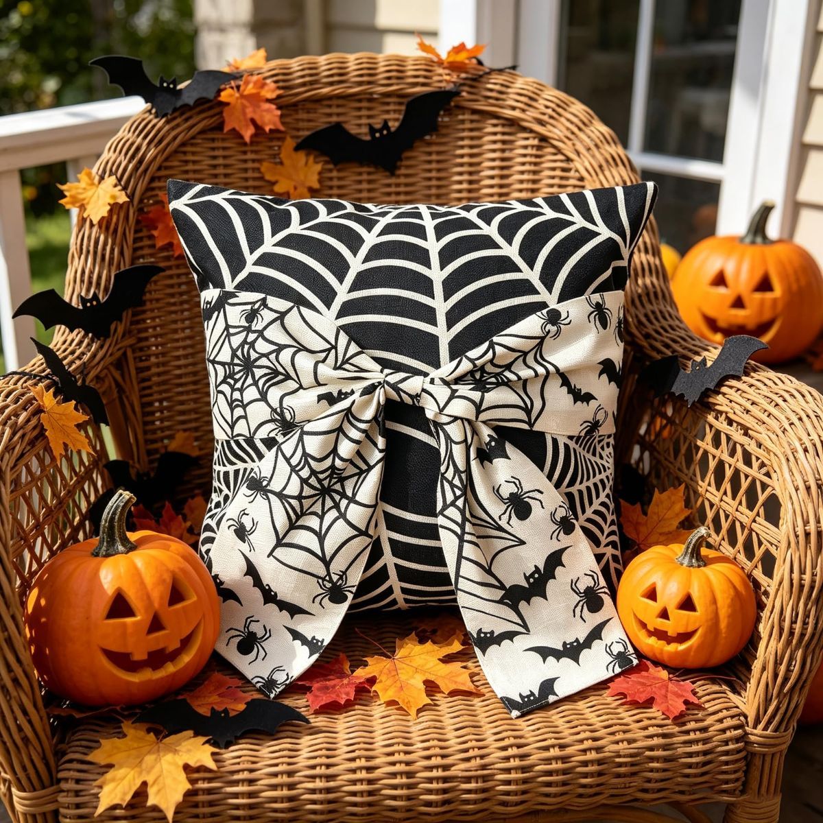 Halloween Pillow Covers Set of 2，18X18 Inch Autumn Bow Decorative Holloween view 4