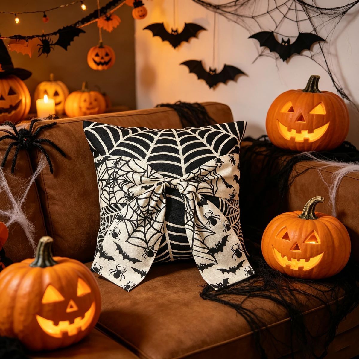 Halloween Pillow Covers Set of 2，18X18 Inch Autumn Bow Decorative Holloween view 6
