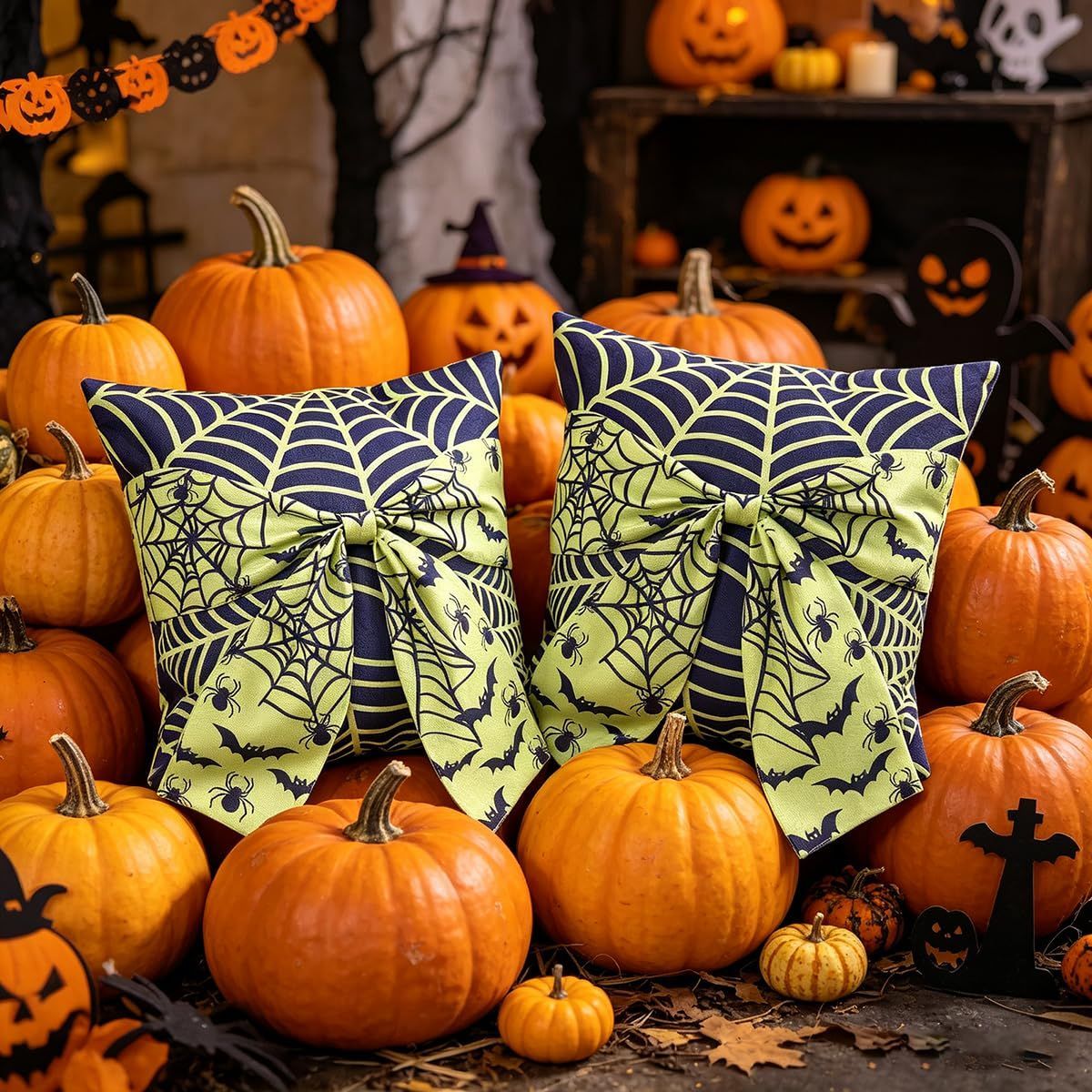 Halloween Pillow Covers Set of 2，18X18 Inch Autumn Bow Decorative Holloween view 10
