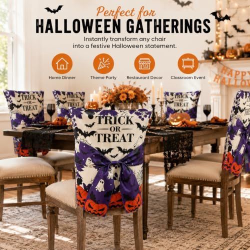 Halloween Dining Chair Slipcover Spooky Chair Back Covers Stretchable Washable view 3