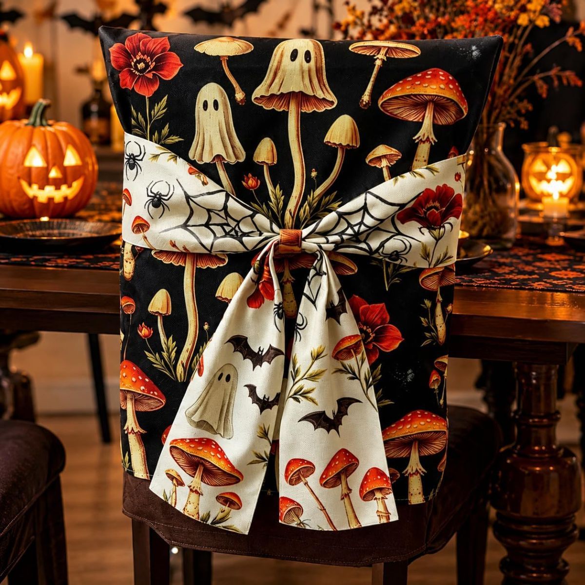 Halloween Dining Chair Slipcover Spooky Chair Back Covers Stretchable Washable — image 1