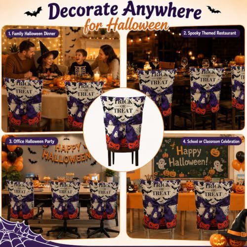 Halloween Dining Chair Slipcover Spooky Chair Back Covers Stretchable Washable view 6