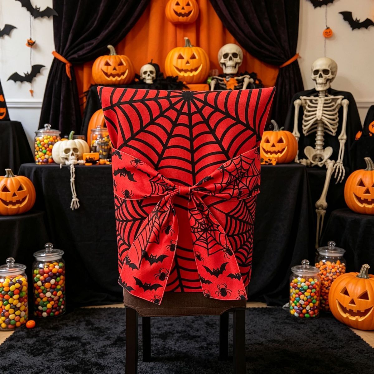 Halloween Dining Chair Slipcover Spooky Chair Back Covers Stretchable Washable view 10