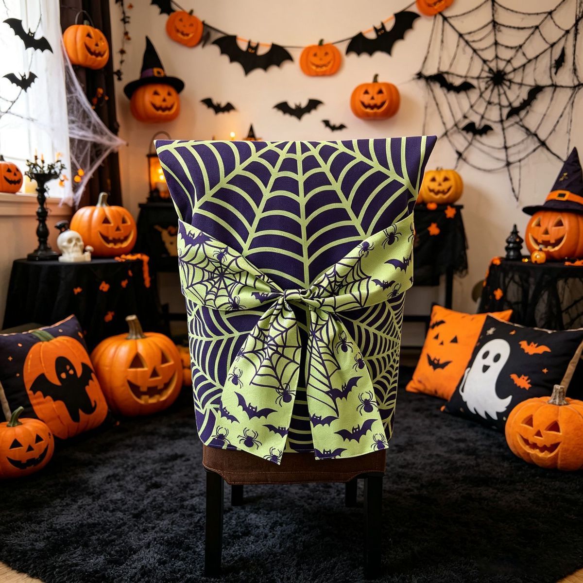 Halloween Dining Chair Slipcover Spooky Chair Back Covers Stretchable Washable view 12