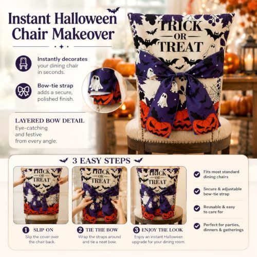 Halloween Dining Chair Slipcover Spooky Chair Back Covers Stretchable Washable view 7