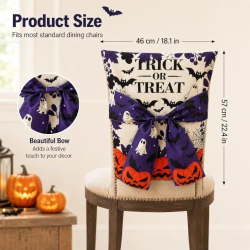 Halloween Dining Chair Slipcover Spooky Chair Back Covers Stretchable Washable view 4