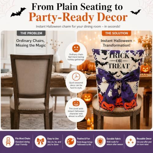 Halloween Dining Chair Slipcover Spooky Chair Back Covers Stretchable Washable view 5