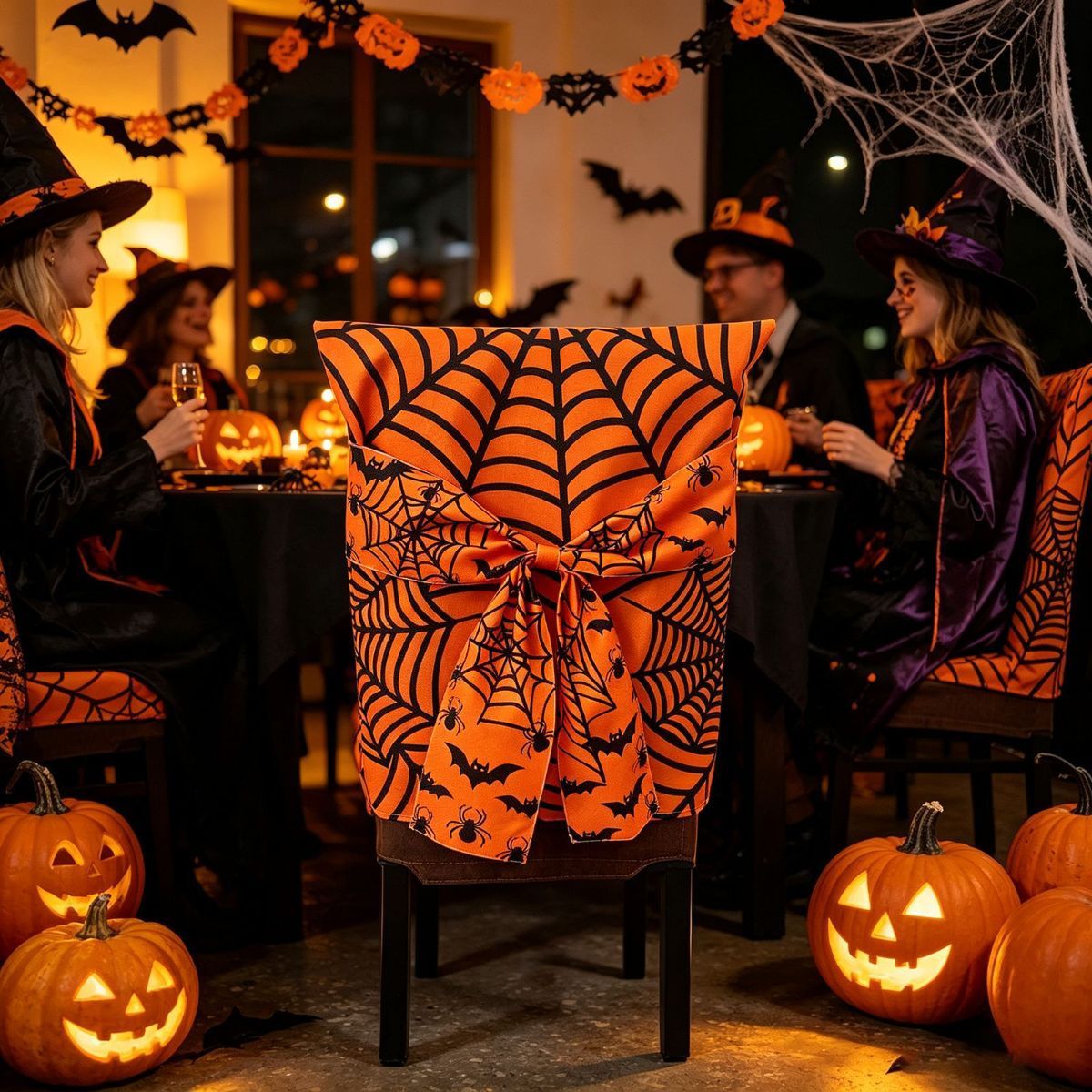 Halloween Dining Chair Slipcover Spooky Chair Back Covers Stretchable Washable view 8