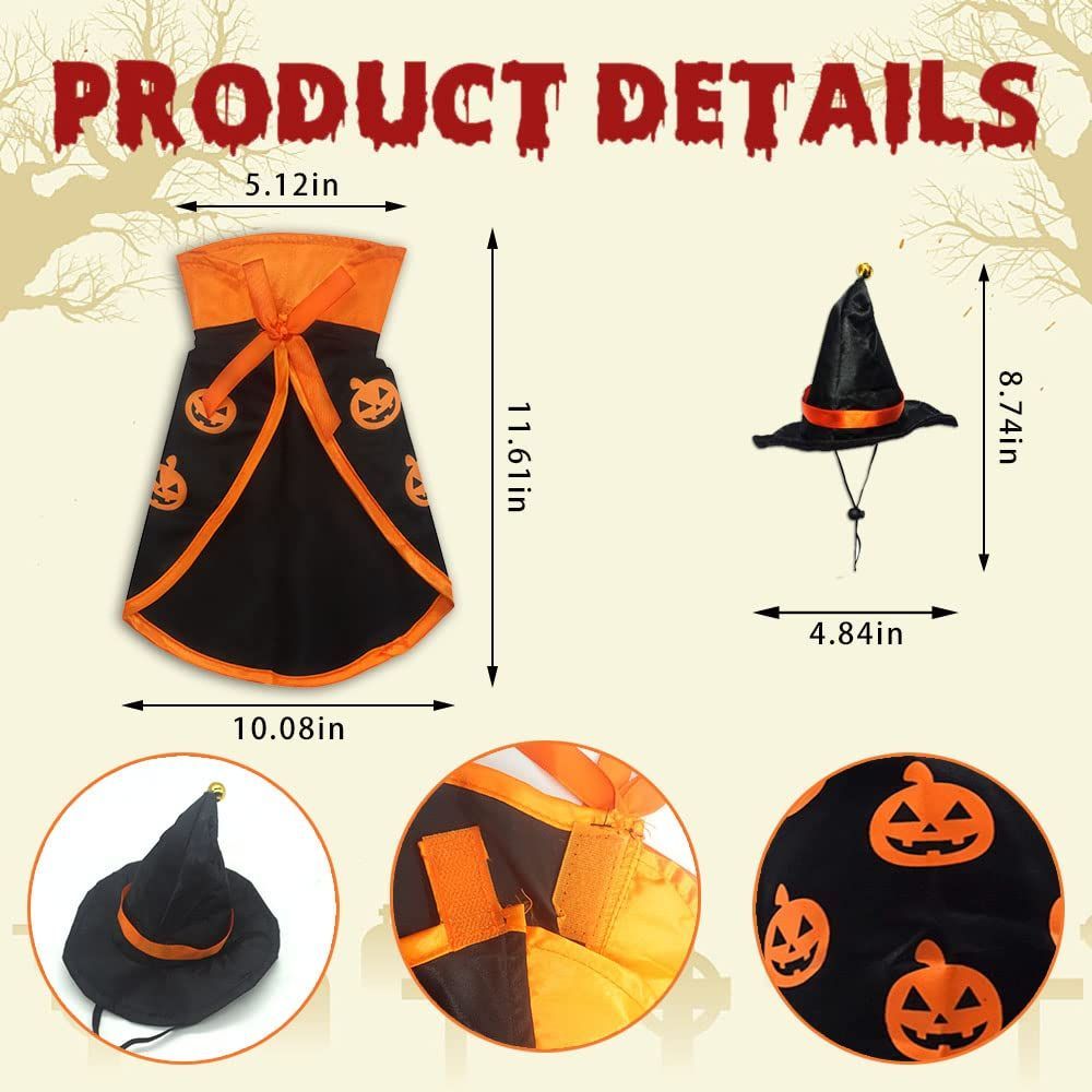 Halloween Cat Costume Cloak Witch Hat Pet Accessories Halloween Adjustable view 2