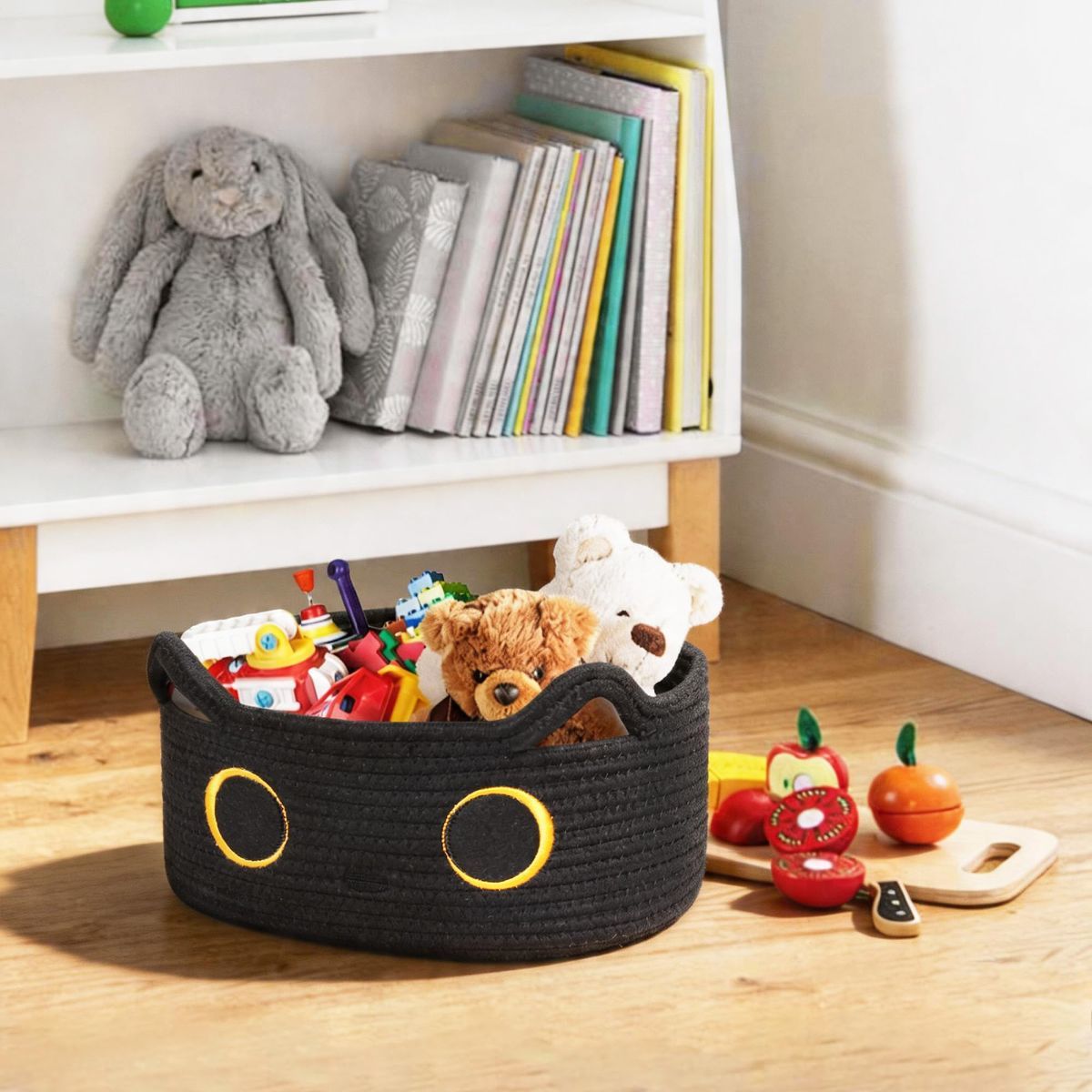 Cat Toy Basket, Small Woven Cat Toy Storage Box with Cute Ears Handle Indoor view 7