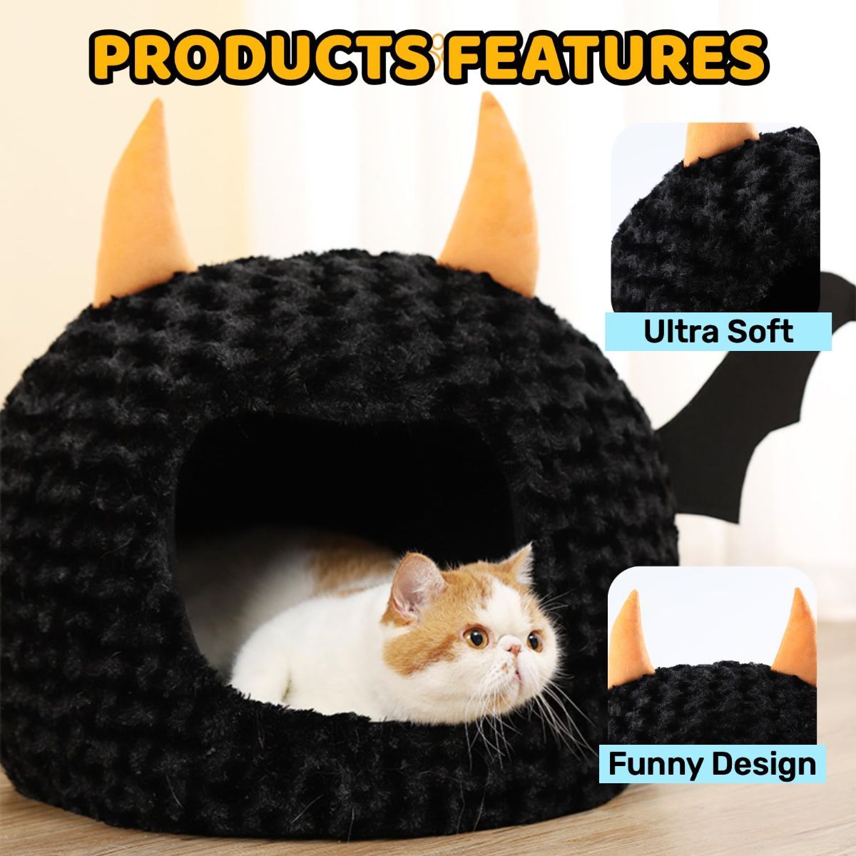Funny Cat Bed Halloween Large Cat Cave Nest Warm Cute Kitten Bed Mattress view 3