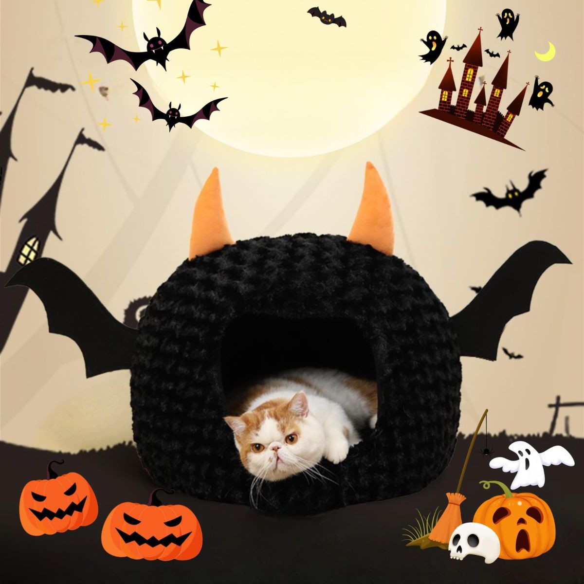 Funny Cat Bed Halloween Large Cat Cave Nest Warm Cute Kitten Bed Mattress view 4