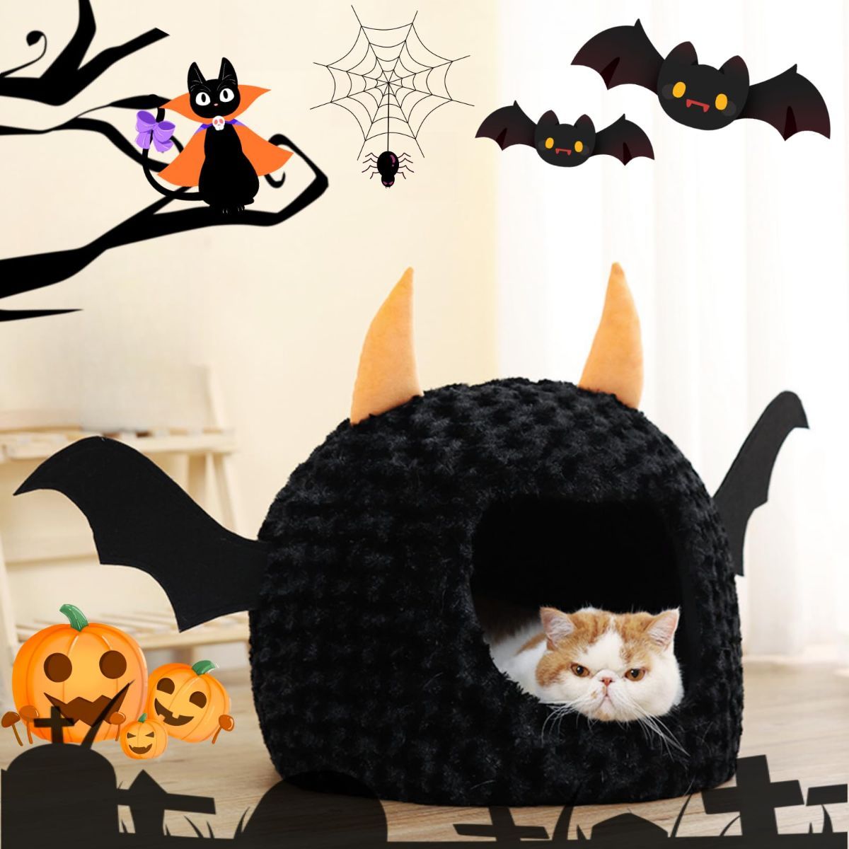 Funny Cat Bed Halloween Large Cat Cave Nest Warm Cute Kitten Bed Mattress view 5