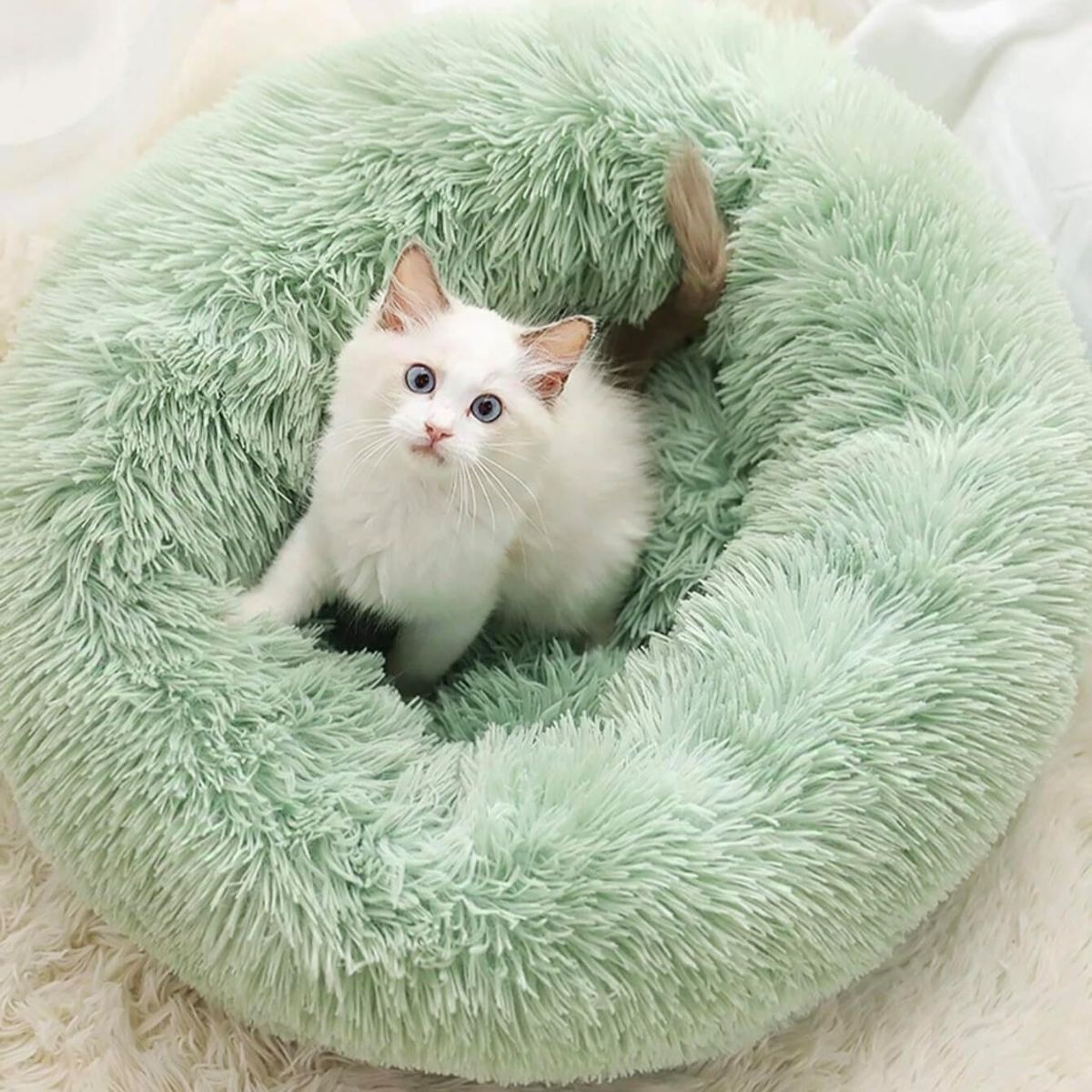 Cat Bed Fluffy Cat Bed Round Cat Bed Cat Furniture Cat Comfort Cat Sleeping view 10