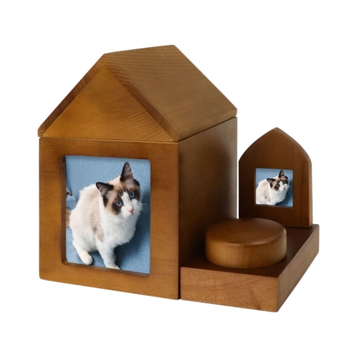 Pet Urn Nostalgia Passing Away Dog Cat Cabin Urn with Photo Frame Pet Coffin