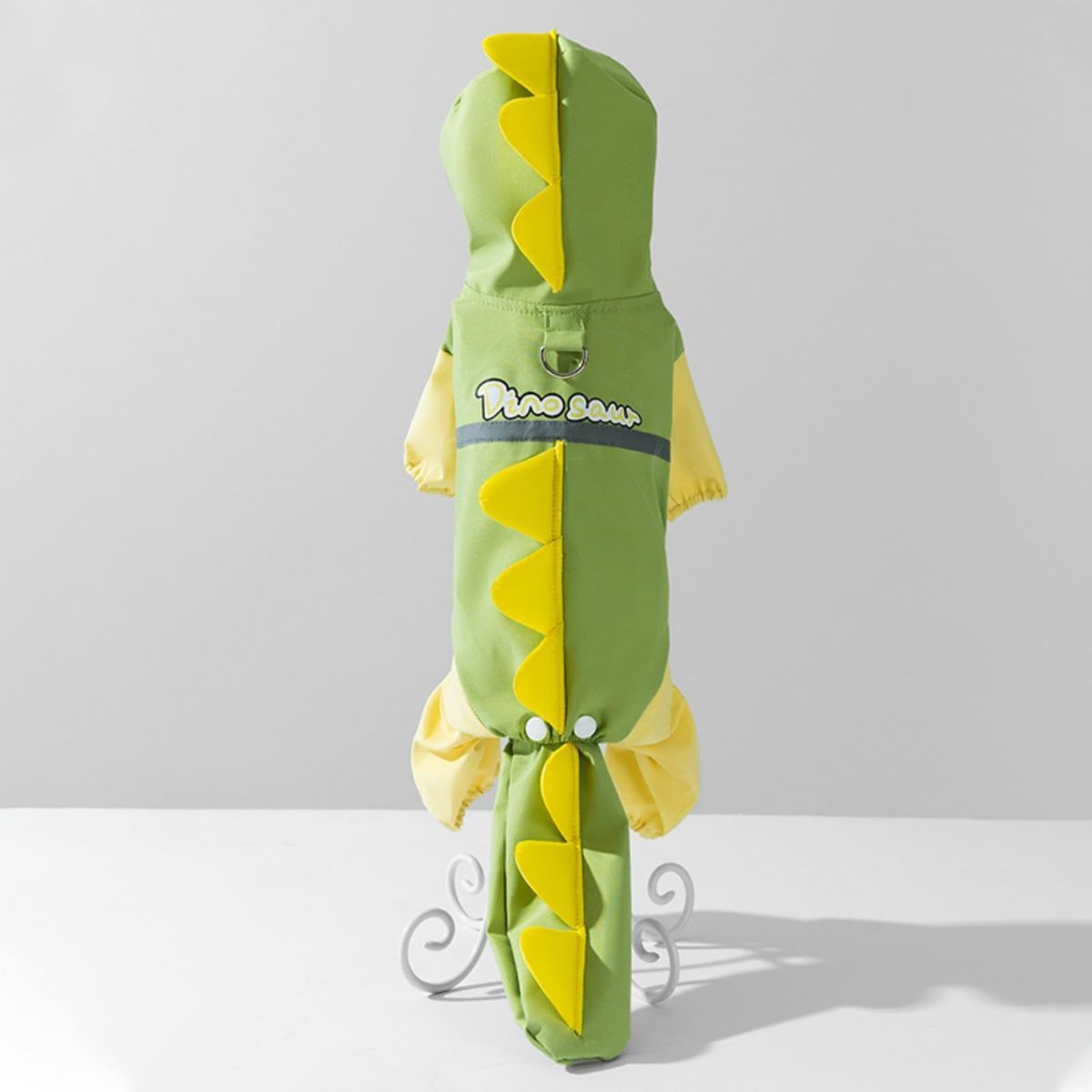 Cat Puppy Costume Cute Dinosaur Raincoat with Leash Ring Full Body Coverage view 2