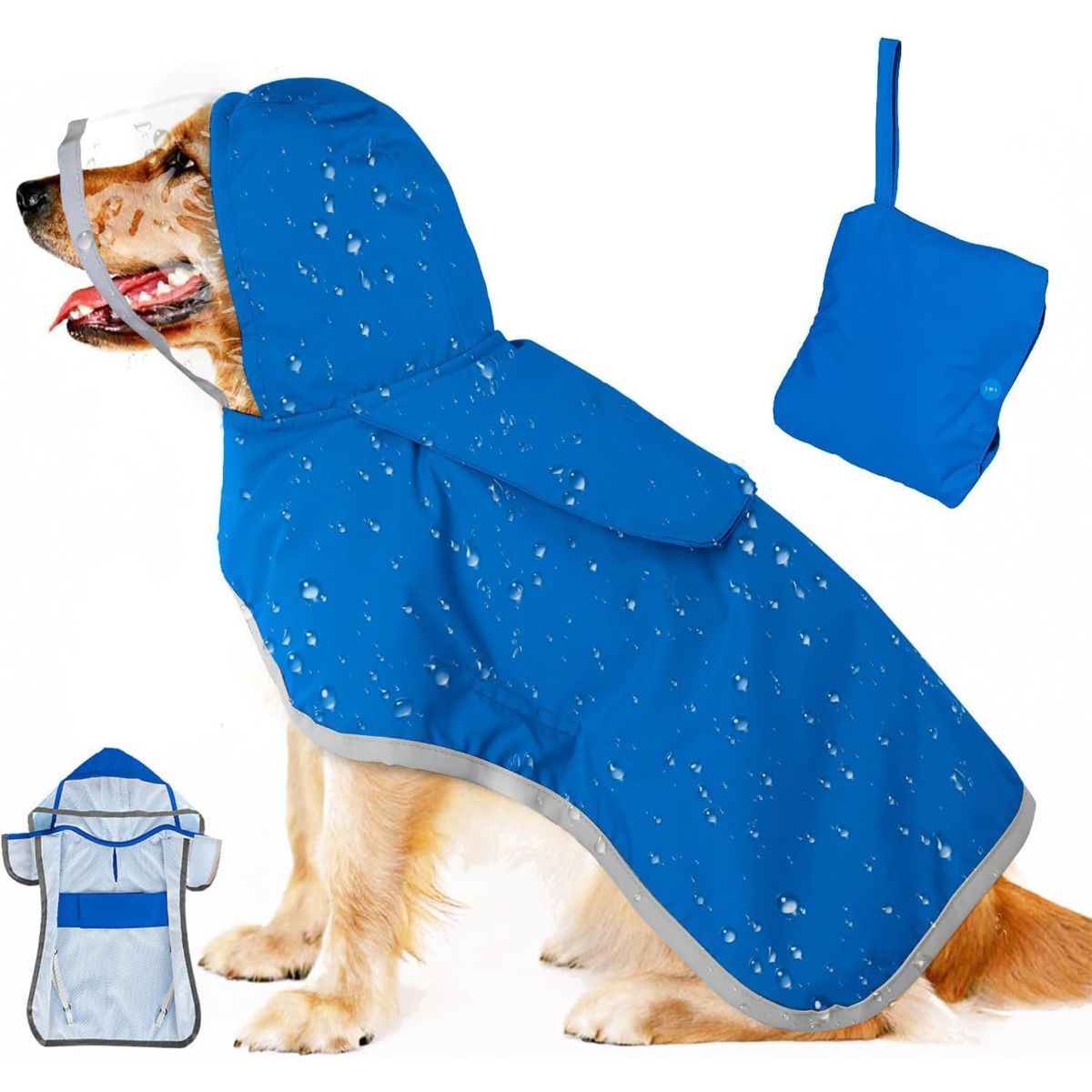 Dog Raincoat, Waterproof Rain Jacket, Clear Hood & Reflective Rim Easy On Off view 8