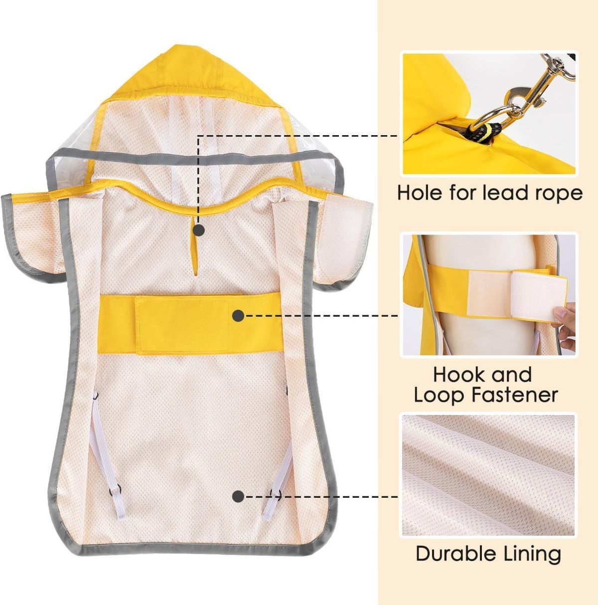 Dog Raincoat, Waterproof Rain Jacket, Clear Hood & Reflective Rim Easy On Off view 10