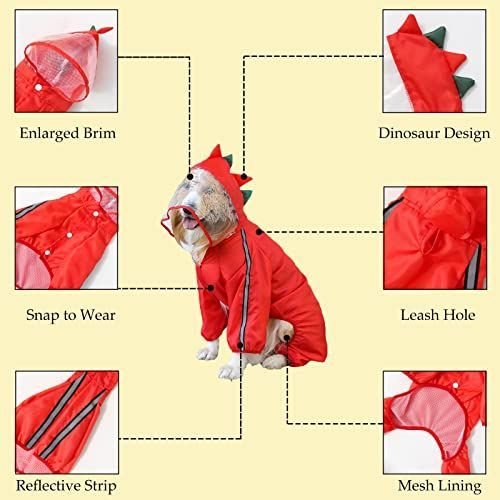 Dog Raincoat Hooded Dinosaur Pet Rain Wear Waterproof Frog Pet Poncho Light view 3