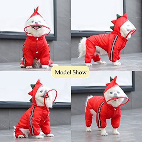 Dog Raincoat Hooded Dinosaur Pet Rain Wear Waterproof Frog Pet Poncho Light view 5