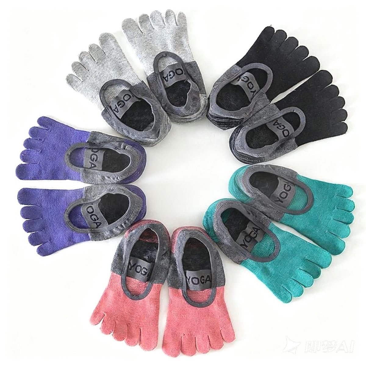 Two pairs Of Women's Non-Slip Five Toe Yoga Socks with Grips view 2