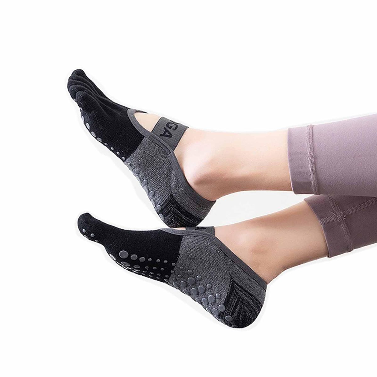 Two pairs Of Women's Non-Slip Five Toe Yoga Socks with Grips view 4