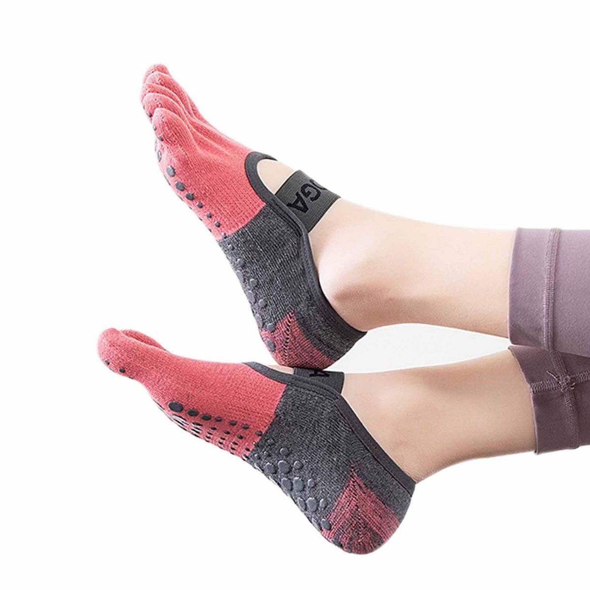 Two pairs Of Women's Non-Slip Five Toe Yoga Socks with Grips view 7
