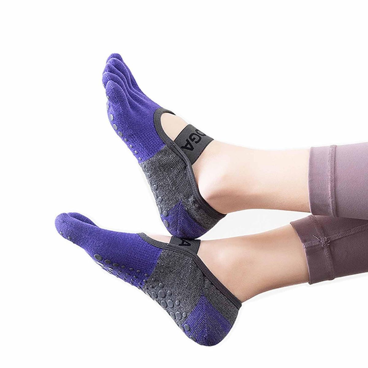 Two pairs Of Women's Non-Slip Five Toe Yoga Socks with Grips view 9