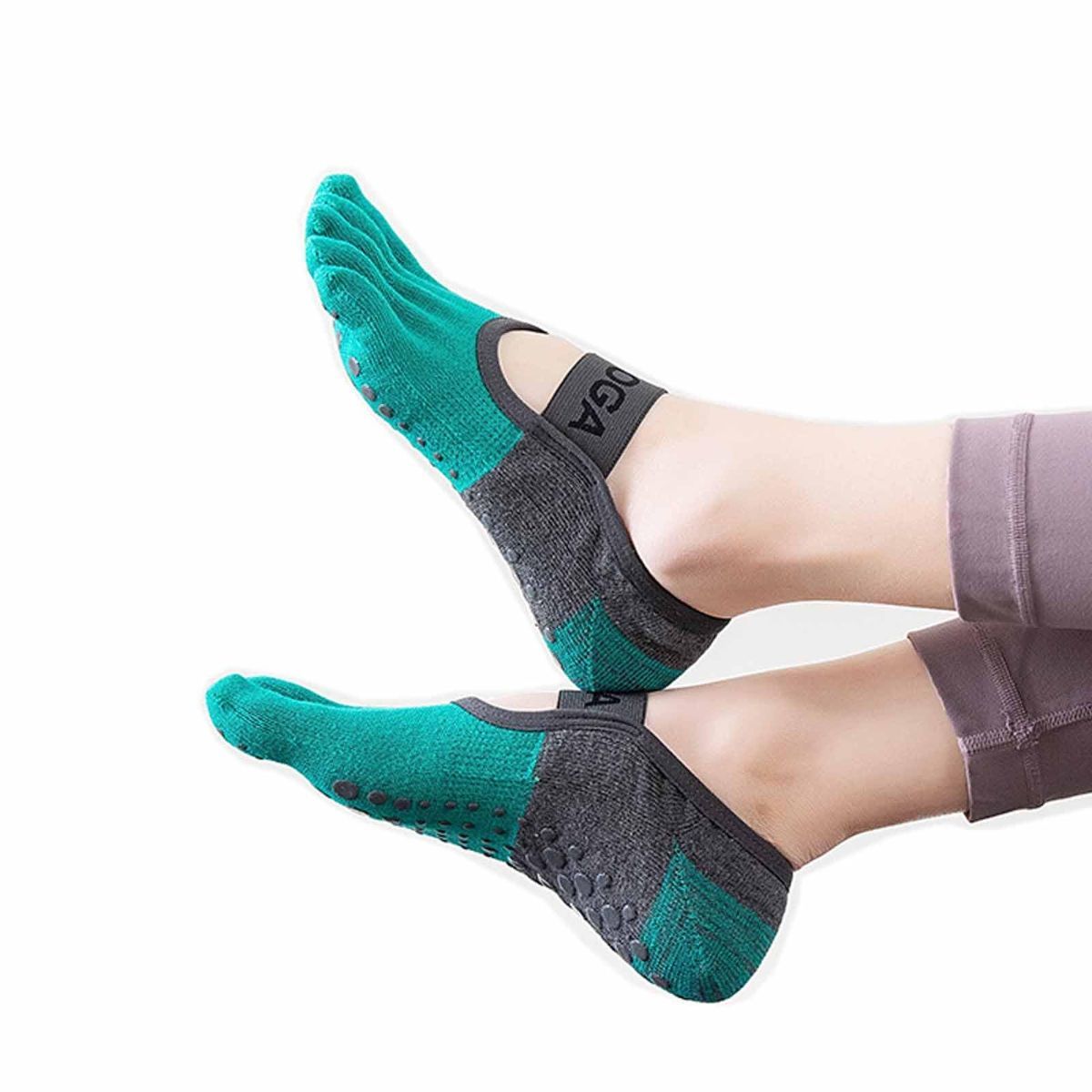 A pair Of Women's Non-Slip Five Toe Yoga Socks with Grips view 3