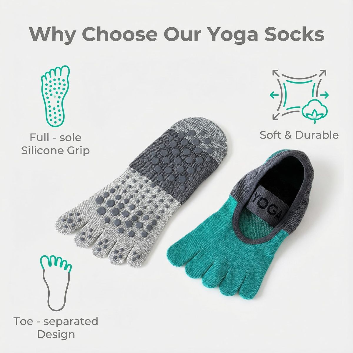 A pair Of Women's Non-Slip Five Toe Yoga Socks with Grips view 6