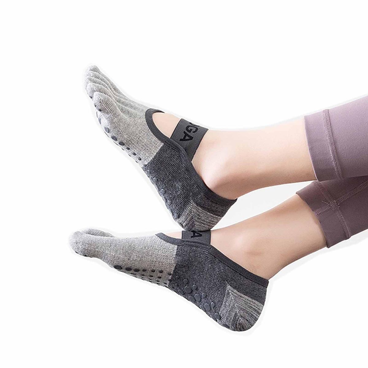 A pair Of Women's Non-Slip Five Toe Yoga Socks with Grips view 9