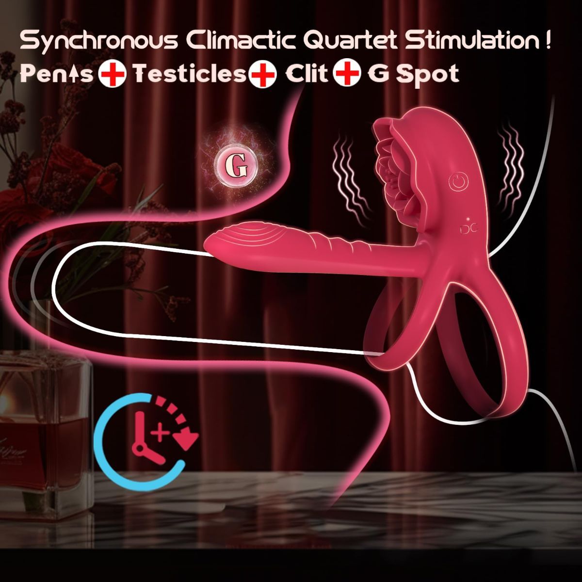 Vibrating Cock Ring Penis Sleeve with Rose Clitoral Stimulator view 2