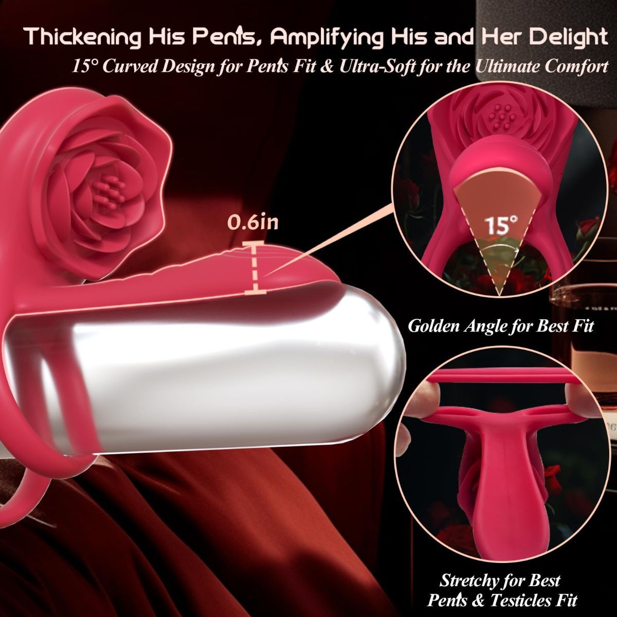 Vibrating Cock Ring Penis Sleeve with Rose Clitoral Stimulator view 3
