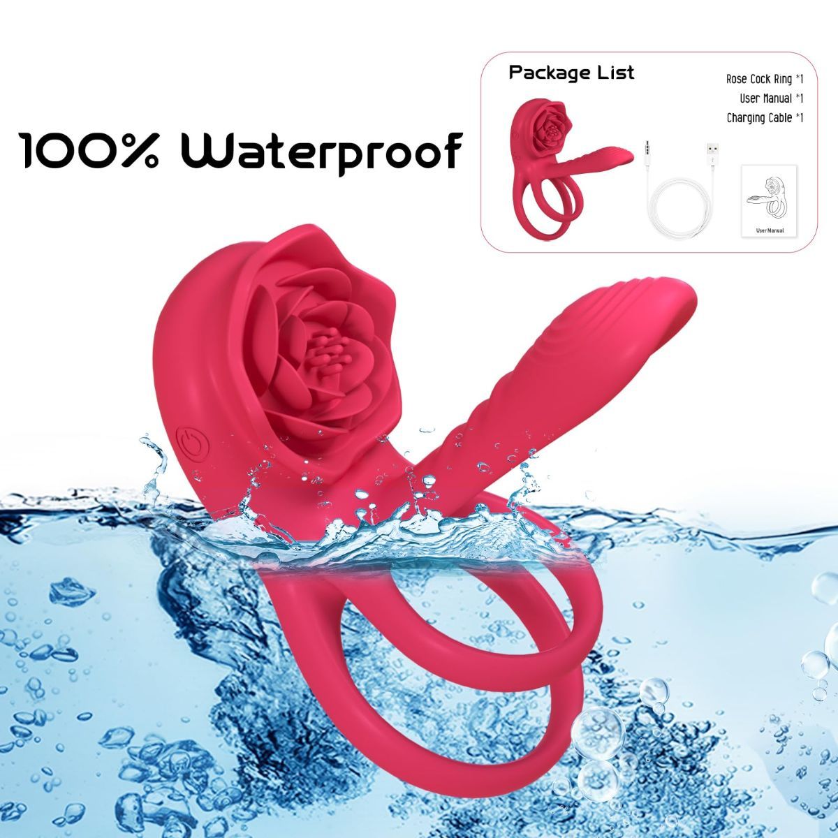 Vibrating Cock Ring Penis Sleeve with Rose Clitoral Stimulator view 9