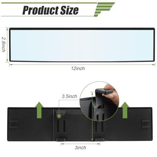 Rear View Mirror, 12 Inch Universal Wide Angle Rear View Mirror Accessories view 2
