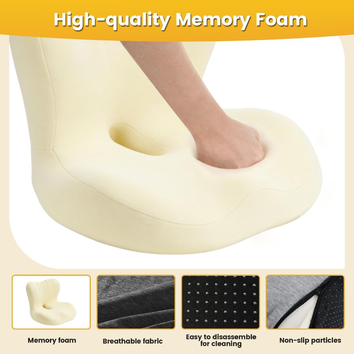 Memory Foam Seat Cushion for Office Chair - Sciatica Pain Relief Coccyx view 2