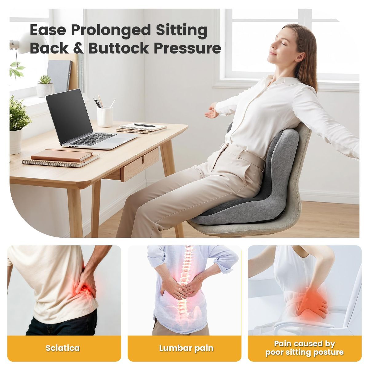 Memory Foam Seat Cushion for Office Chair - Sciatica Pain Relief Coccyx view 4