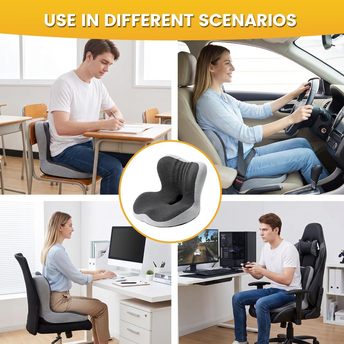 Memory Foam Seat Cushion for Office Chair - Sciatica Pain Relief Coccyx view 6