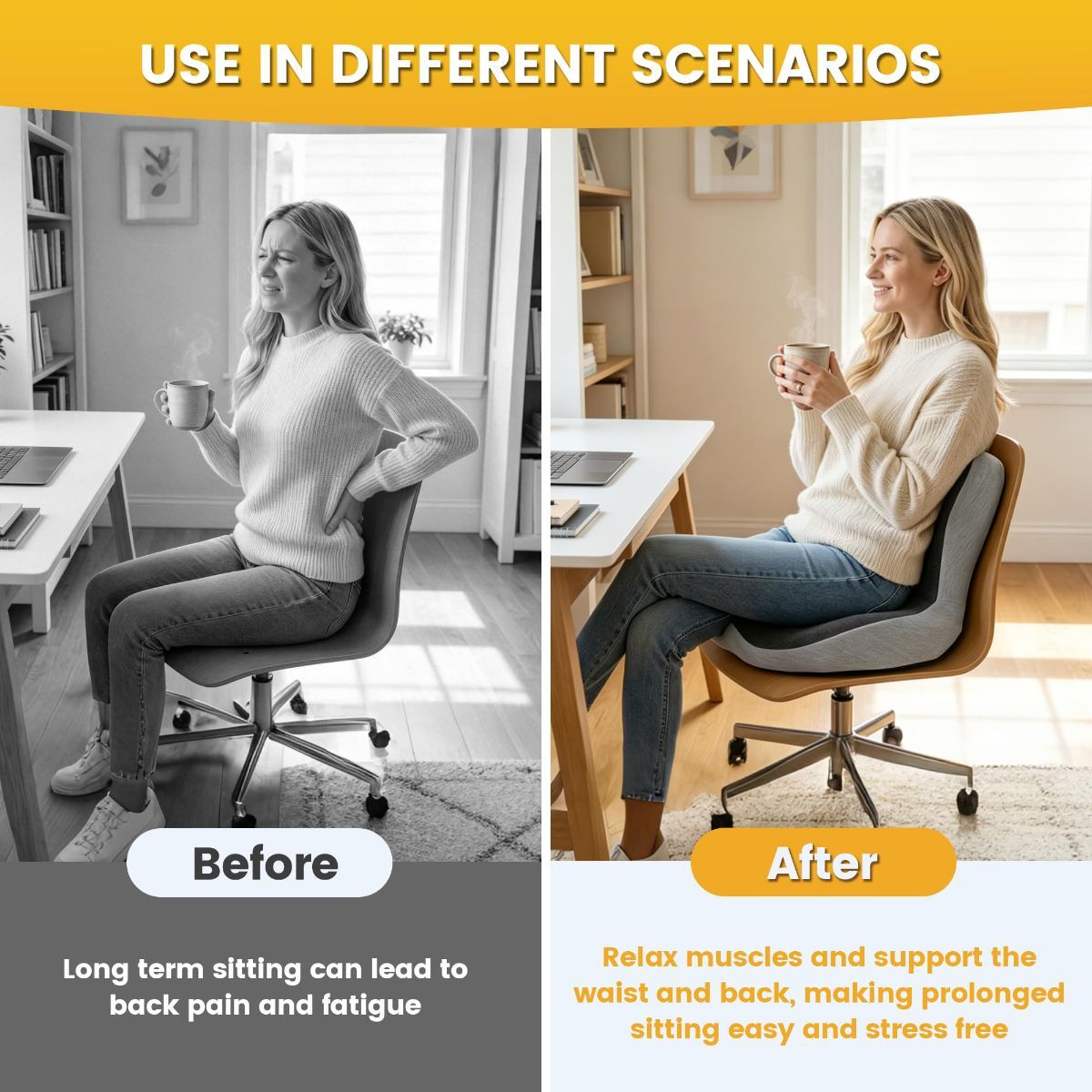 Memory Foam Seat Cushion for Office Chair - Sciatica Pain Relief Coccyx view 7