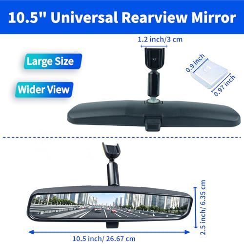 10.5" Interior Rear View Mirror Universal Car Rearview Mirror Anti-Glare Wide view 6