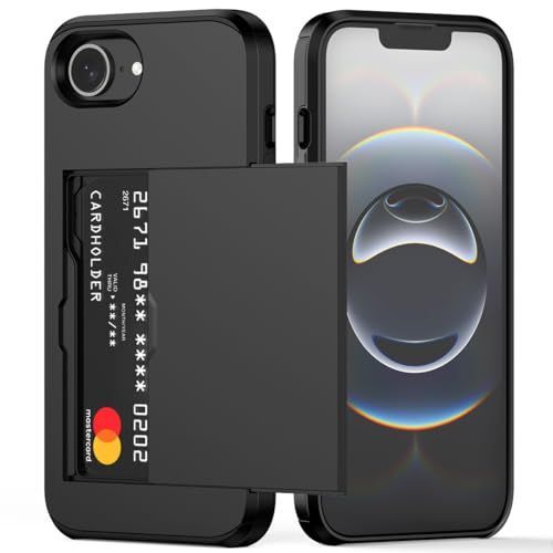 For iPhone with Card Holder Black Heavy Duty Protective Dual Layer Shockproof