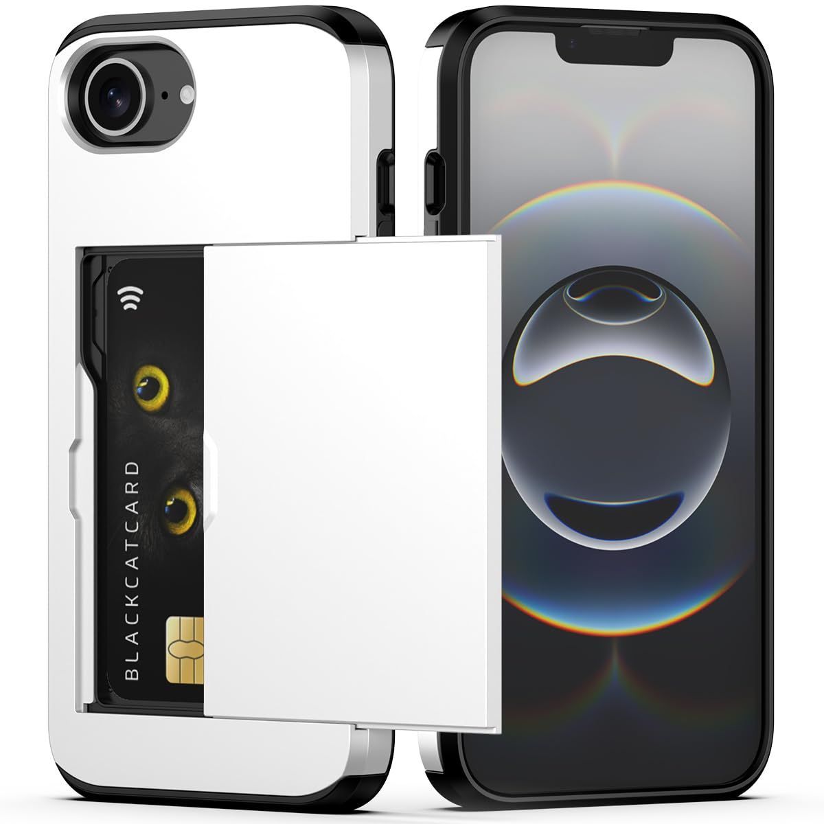For iPhone with Card Holder Black Heavy Duty Protective Dual Layer Shockproof view 10