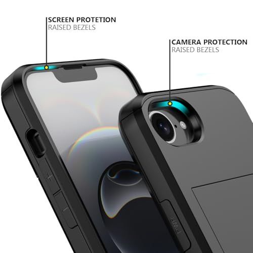 For iPhone with Card Holder Black Heavy Duty Protective Dual Layer Shockproof view 7