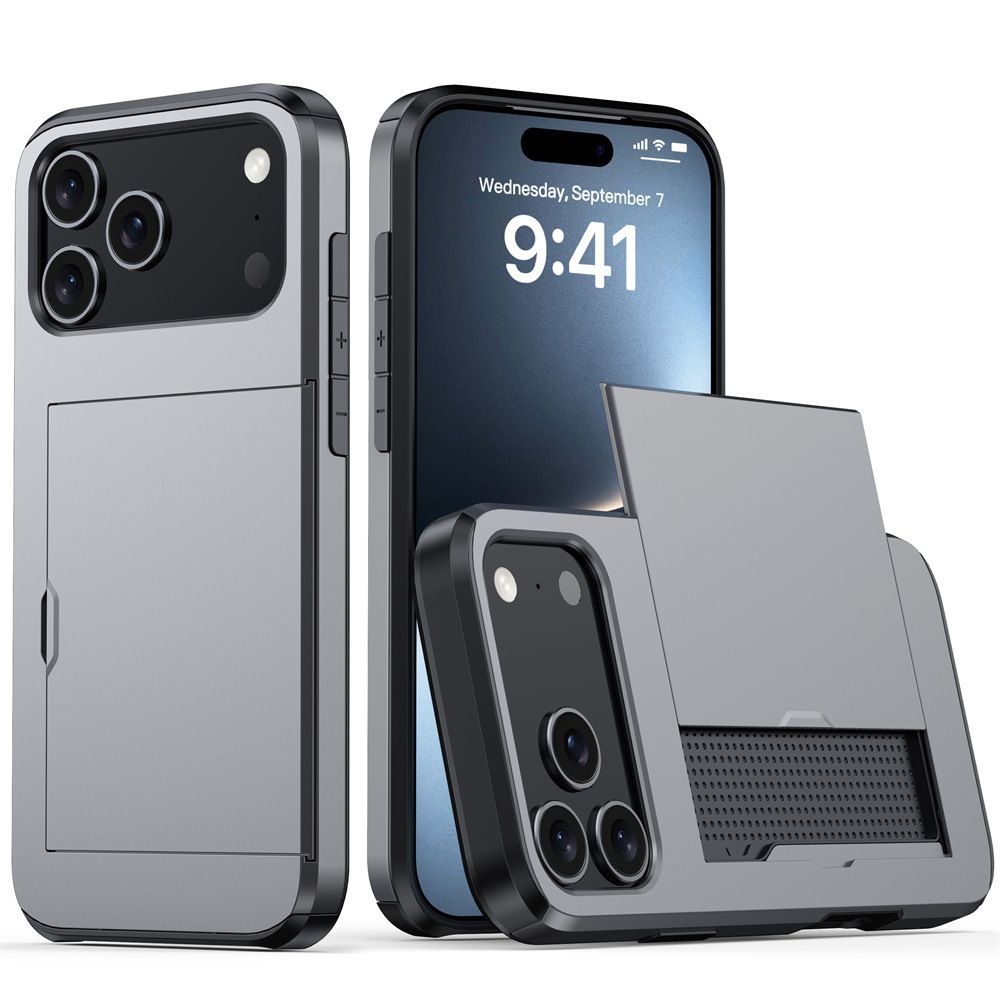 For iPhone with Card Holder Black Heavy Duty Protective Dual Layer Shockproof