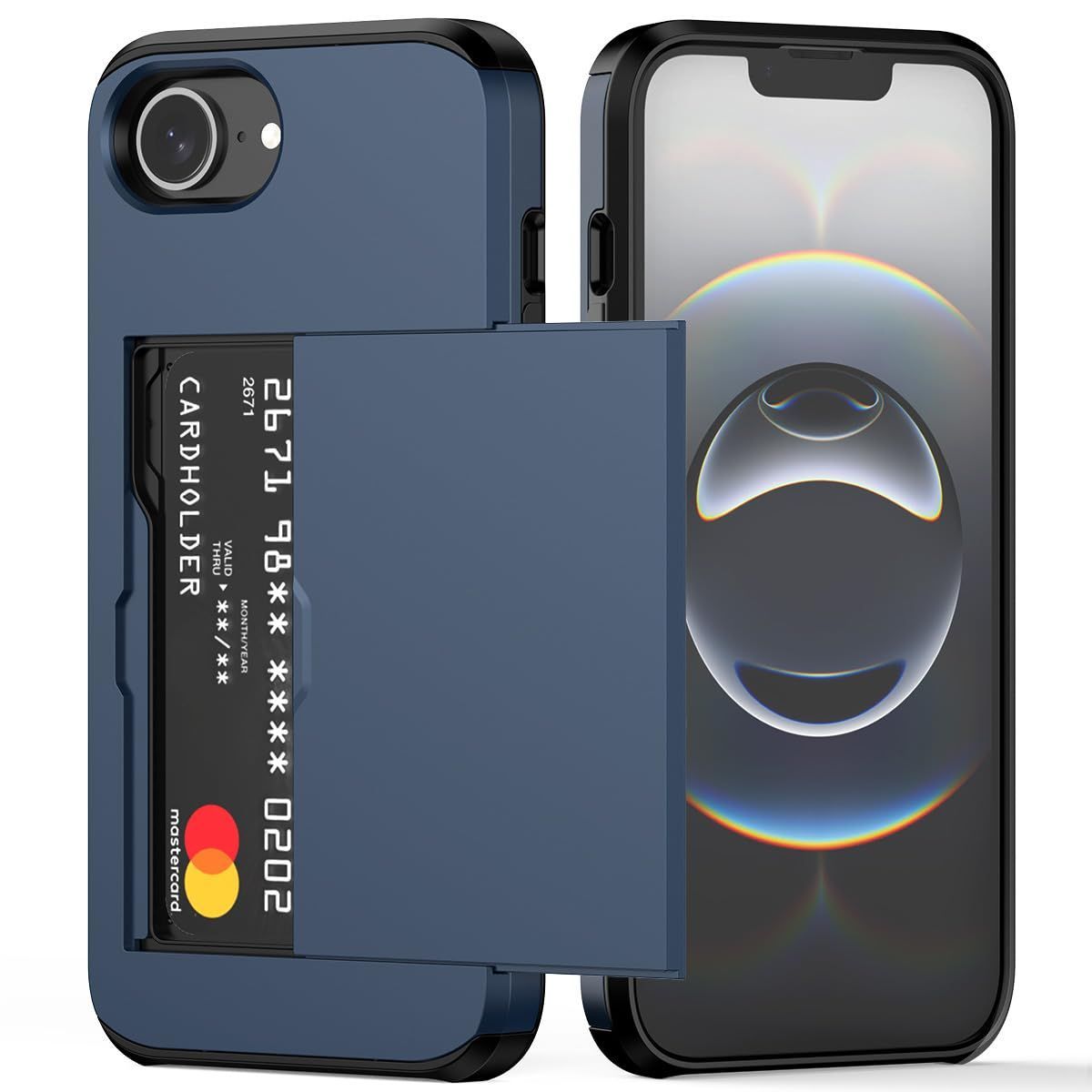 For iPhone with Card Holder Black Heavy Duty Protective Dual Layer Shockproof view 9